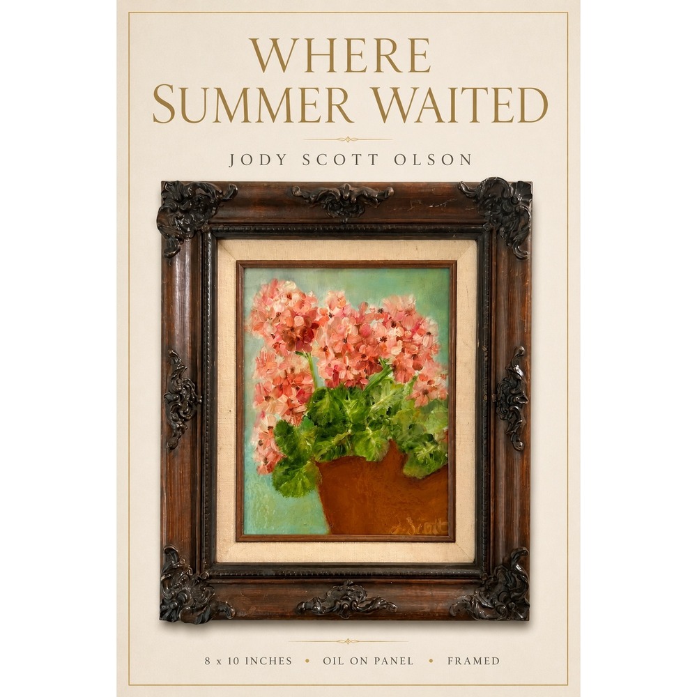 Geraniums Original 8x10‎ Oil Painting Framed Floral Still Life Signed